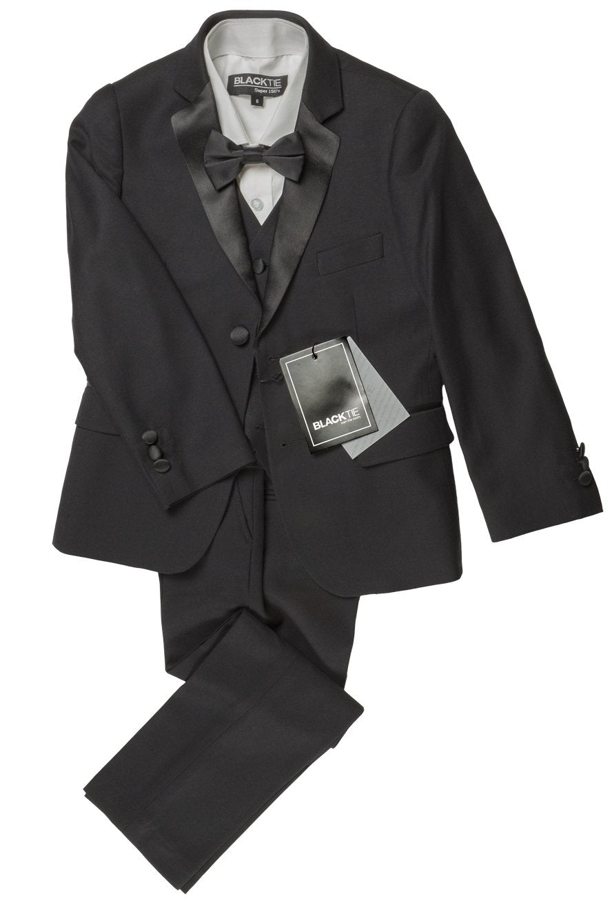 Max Kids Black 5-Piece Tuxedo Notch - 2 Boys / Black - 