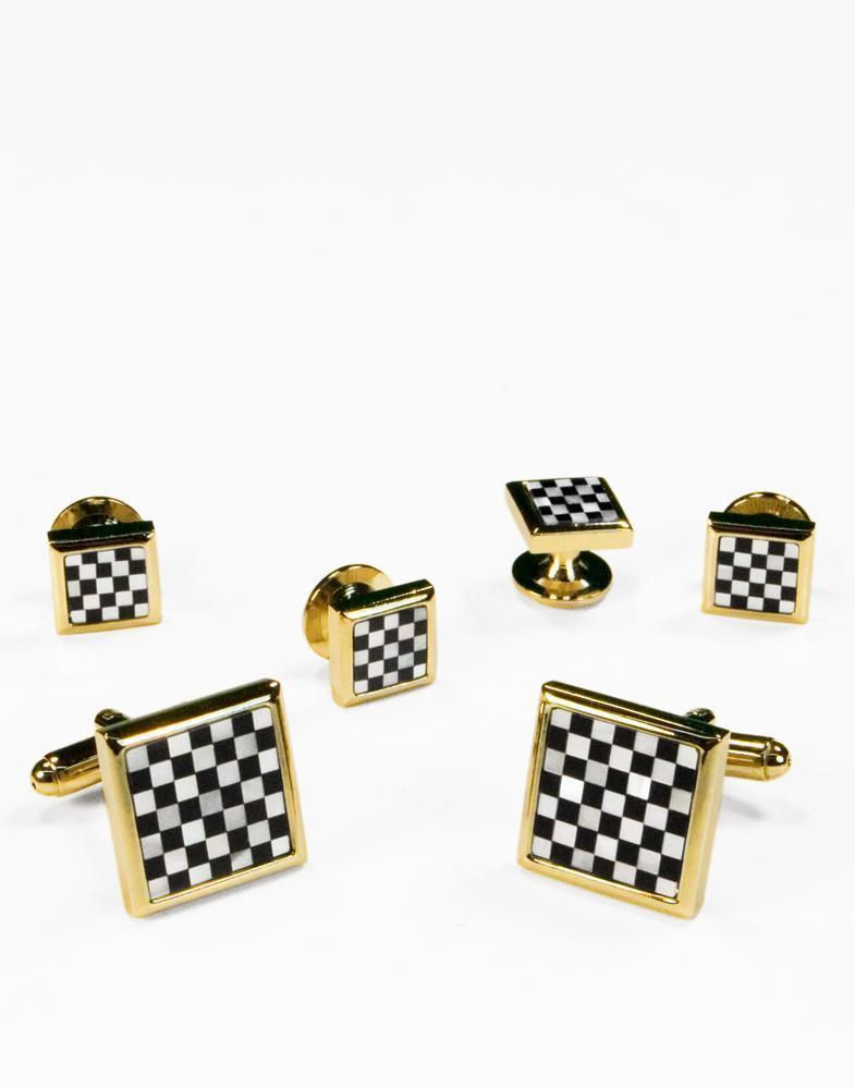 Mother of Pearl Checkerboard with Gold or Silver Trim Studs 