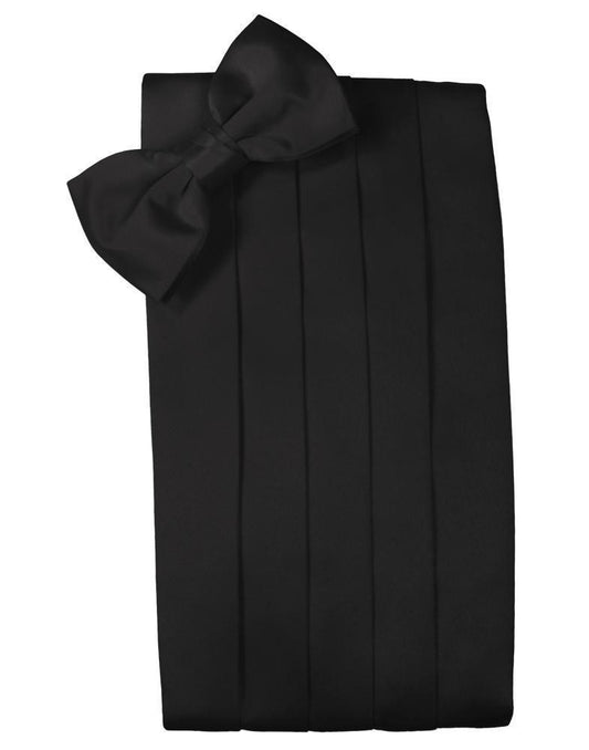 Set Luxury Satin Cummerbund & Bow Tie - Black - Faja 