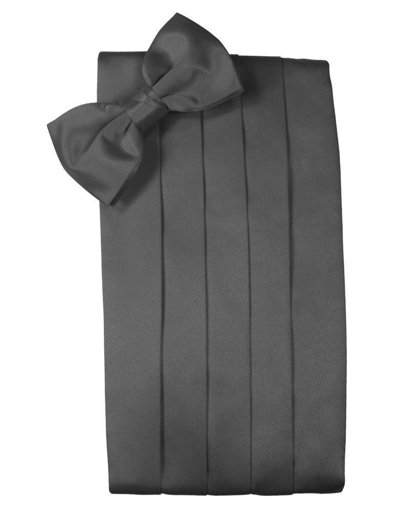 Set Luxury Satin Cummerbund & Bow Tie - Pewter - Faja 