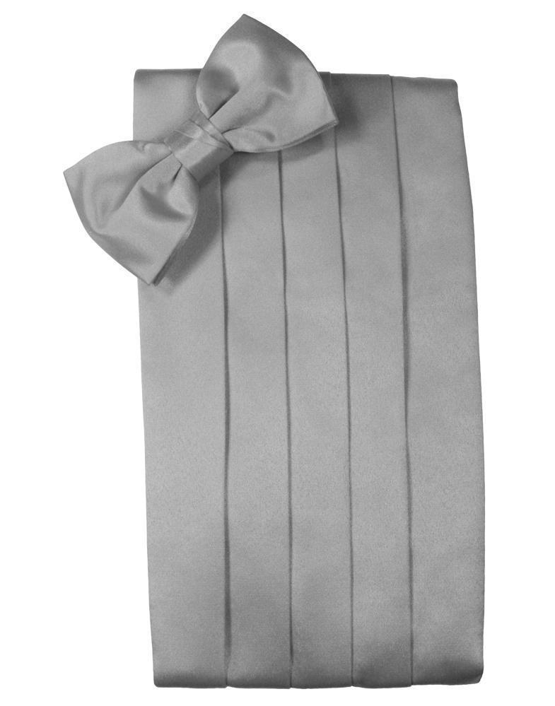 Set Luxury Satin Cummerbund & Bow Tie - Silver - Faja 