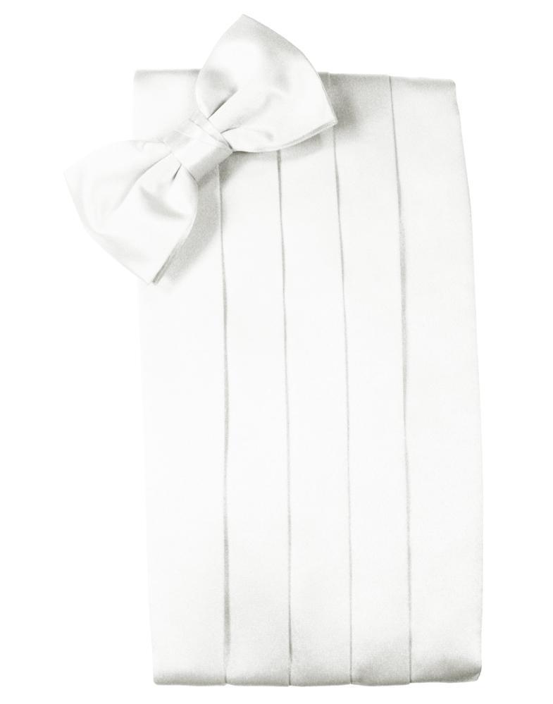 Set Luxury Satin Cummerbund & Bow Tie - White - Faja 