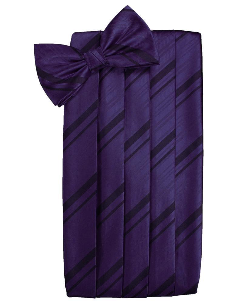 Set Striped Satin Cummerbund & Bow Tie - Amethyst - Faja 