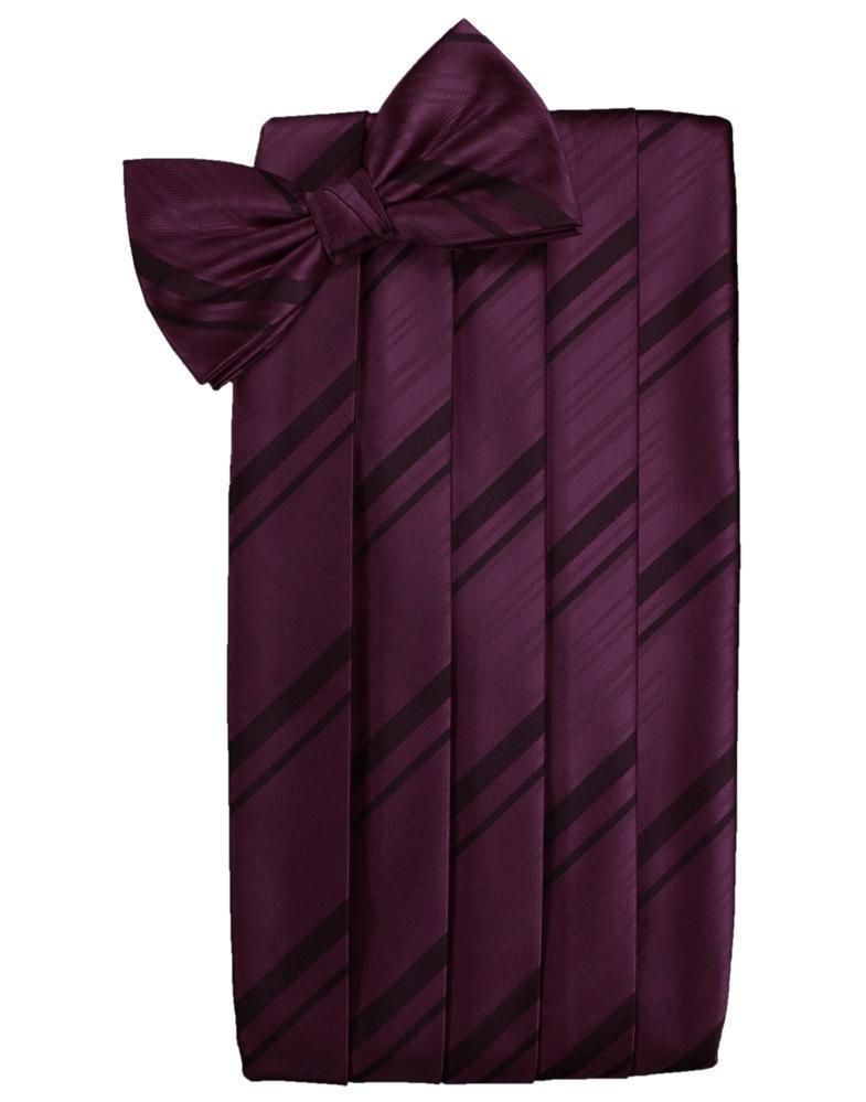 Set Striped Satin Cummerbund & Bow Tie - Berry - Faja 