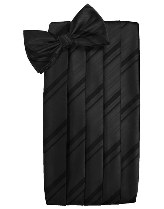 Set Striped Satin Cummerbund & Bow Tie - Black - Faja 