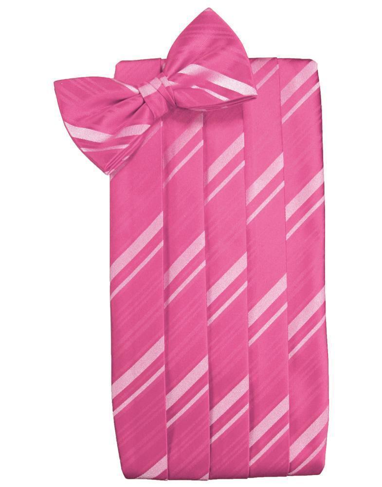 Set Striped Satin Cummerbund & Bow Tie - Bubblegum - Faja 