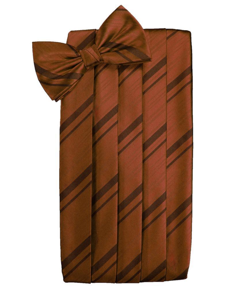 Set Striped Satin Cummerbund & Bow Tie - Cognac - Faja 