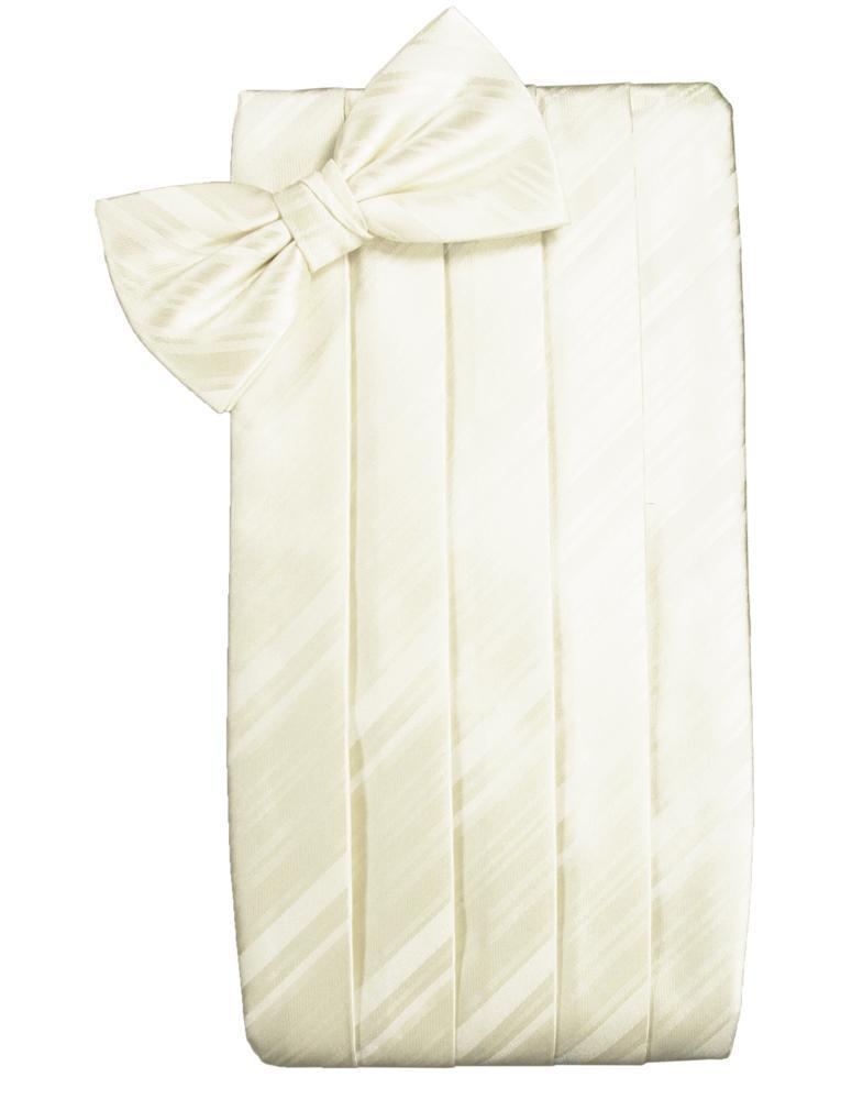 Set Striped Satin Cummerbund & Bow Tie - Ivory - Faja 