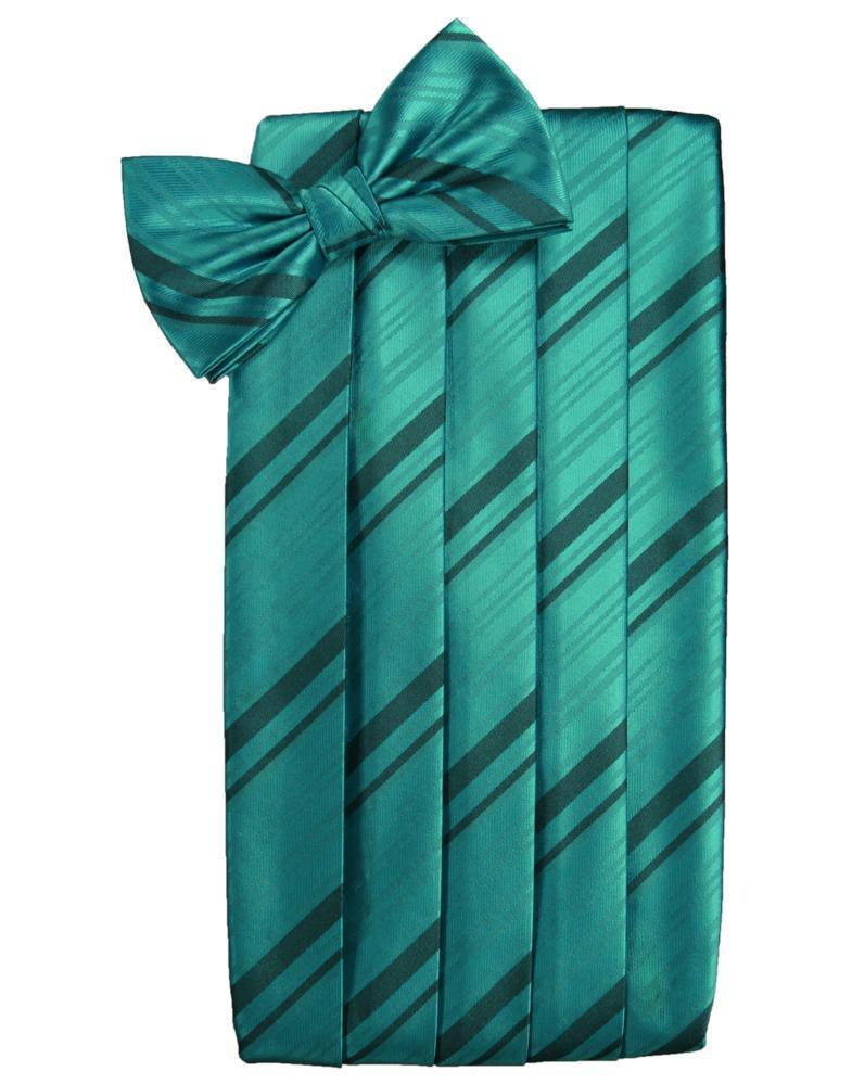 Set Striped Satin Cummerbund & Bow Tie - Jade - Faja 