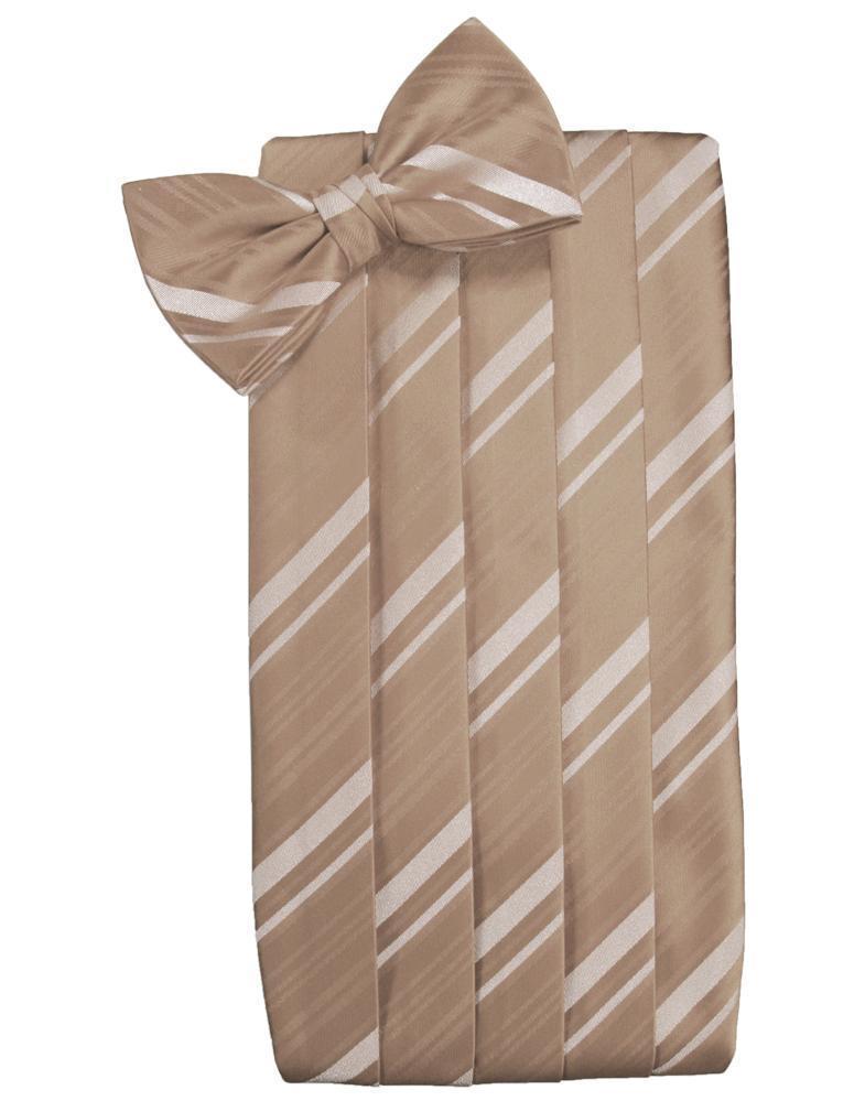 Set Striped Satin Cummerbund & Bow Tie - Latte - Faja 