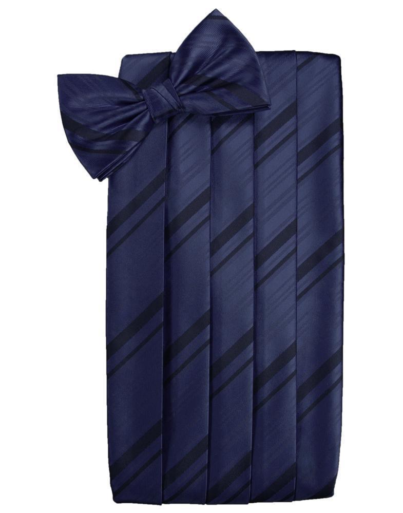 Set Striped Satin Cummerbund & Bow Tie - Marine - Faja 