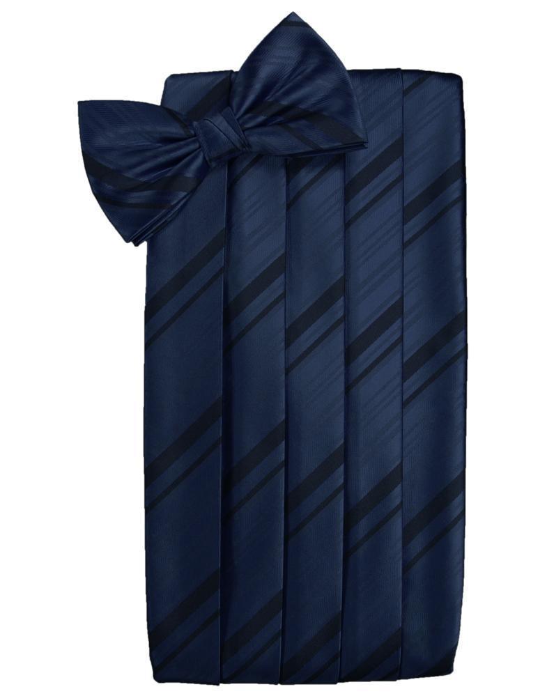 Set Striped Satin Cummerbund & Bow Tie - Midnight - Faja 