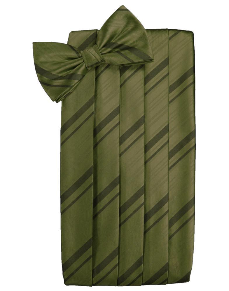 Set Striped Satin Cummerbund & Bow Tie - Moss - Faja 