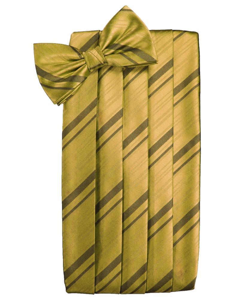 Set Striped Satin Cummerbund & Bow Tie - New Gold - Faja 