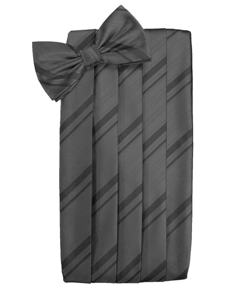 Set Striped Satin Cummerbund & Bow Tie - Pewter - Faja 