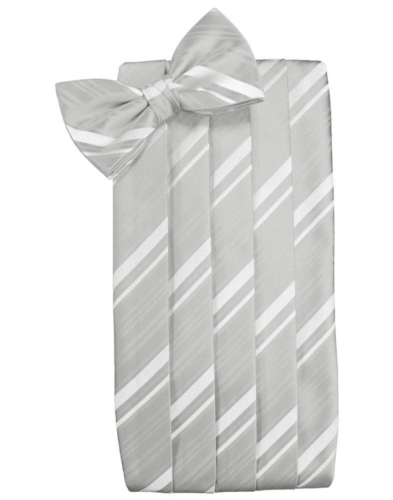 Set Striped Satin Cummerbund & Bow Tie - Platinum - Faja 