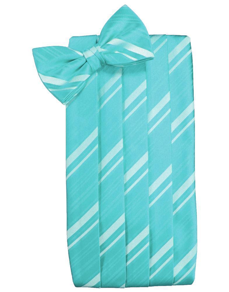 Set Striped Satin Cummerbund & Bow Tie - Pool - Faja 