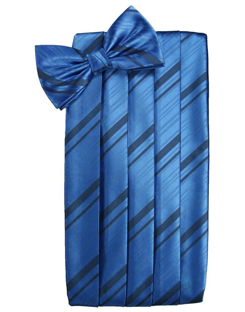 Set Striped Satin Cummerbund & Bow Tie - Royal Blue - Faja 