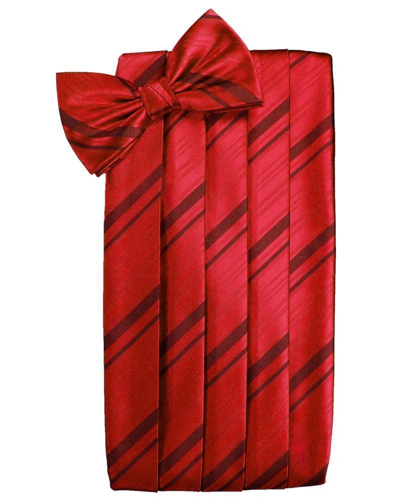 Set Striped Satin Cummerbund & Bow Tie - Scarlet - Faja 