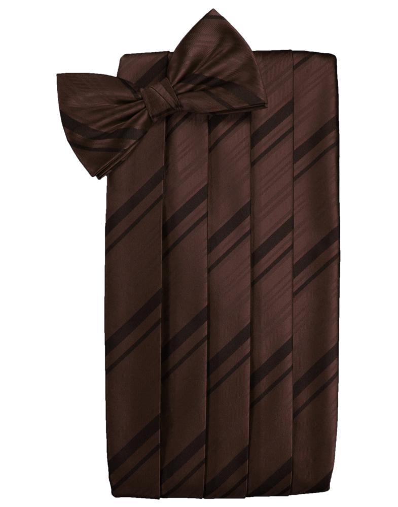 Set Striped Satin Cummerbund & Bow Tie - Truffle - Faja 