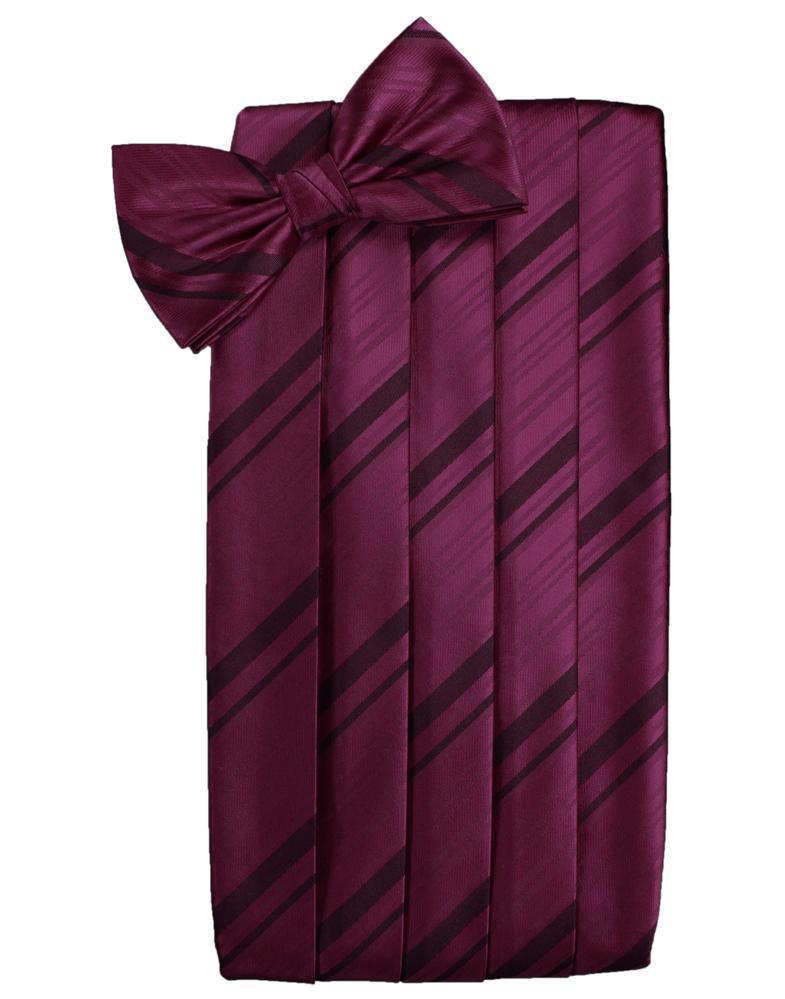 Set Striped Satin Cummerbund & Bow Tie - Wine - Faja 