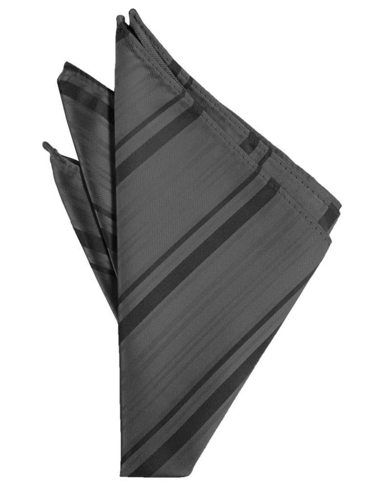 Striped Satin Pocket Square - Pewter - Pañuelo Caballero