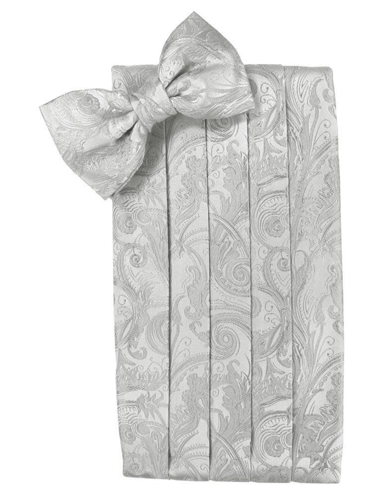 Tapestry Silk Cummerbund & Bow Tie Set - Platinum - Faja 